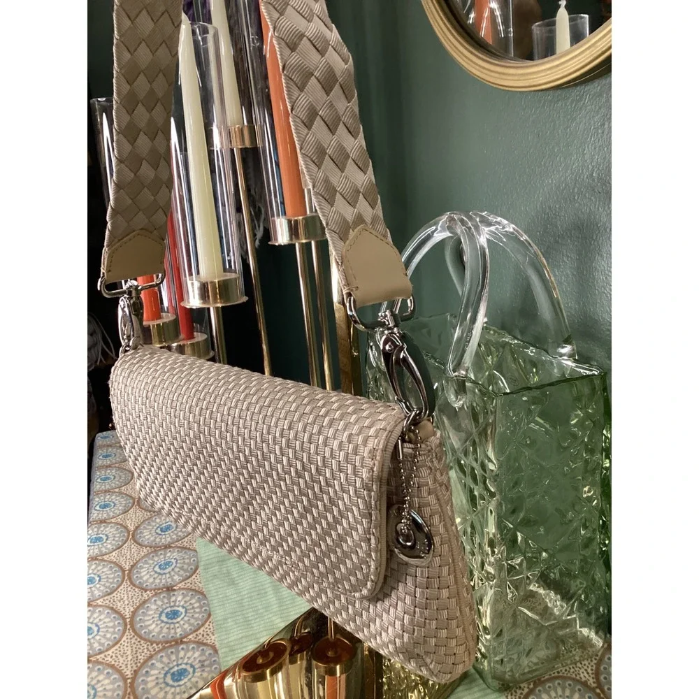 The Sak Woven Baguette Shoulder Bag Beige Champagne Braided Strap Y2K Style